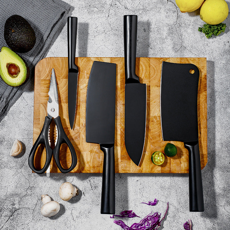 Elevate Your Culinary Skills with the Stainless Steel All-In-One Black Blade Non-Stick Kitchen Knife Set